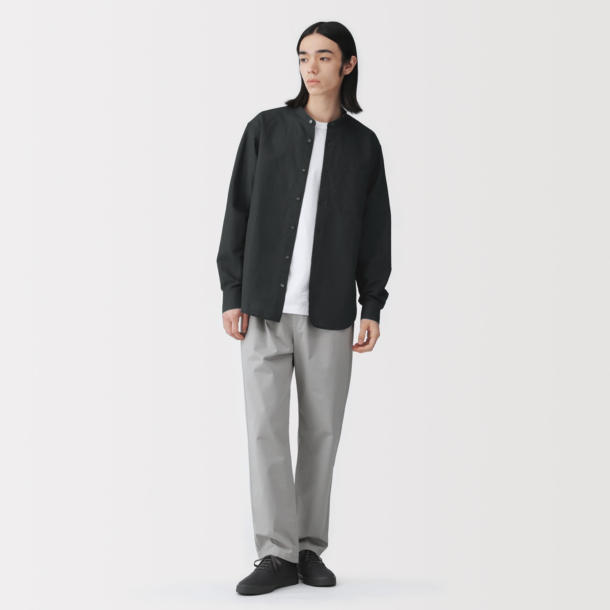 紳士　ヘンプコットンスタンドカラー長袖シャツ