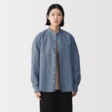 紳士　ヘンプコットンスタンドカラー長袖シャツ
