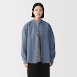 紳士　ヘンプコットンスタンドカラー長袖シャツ