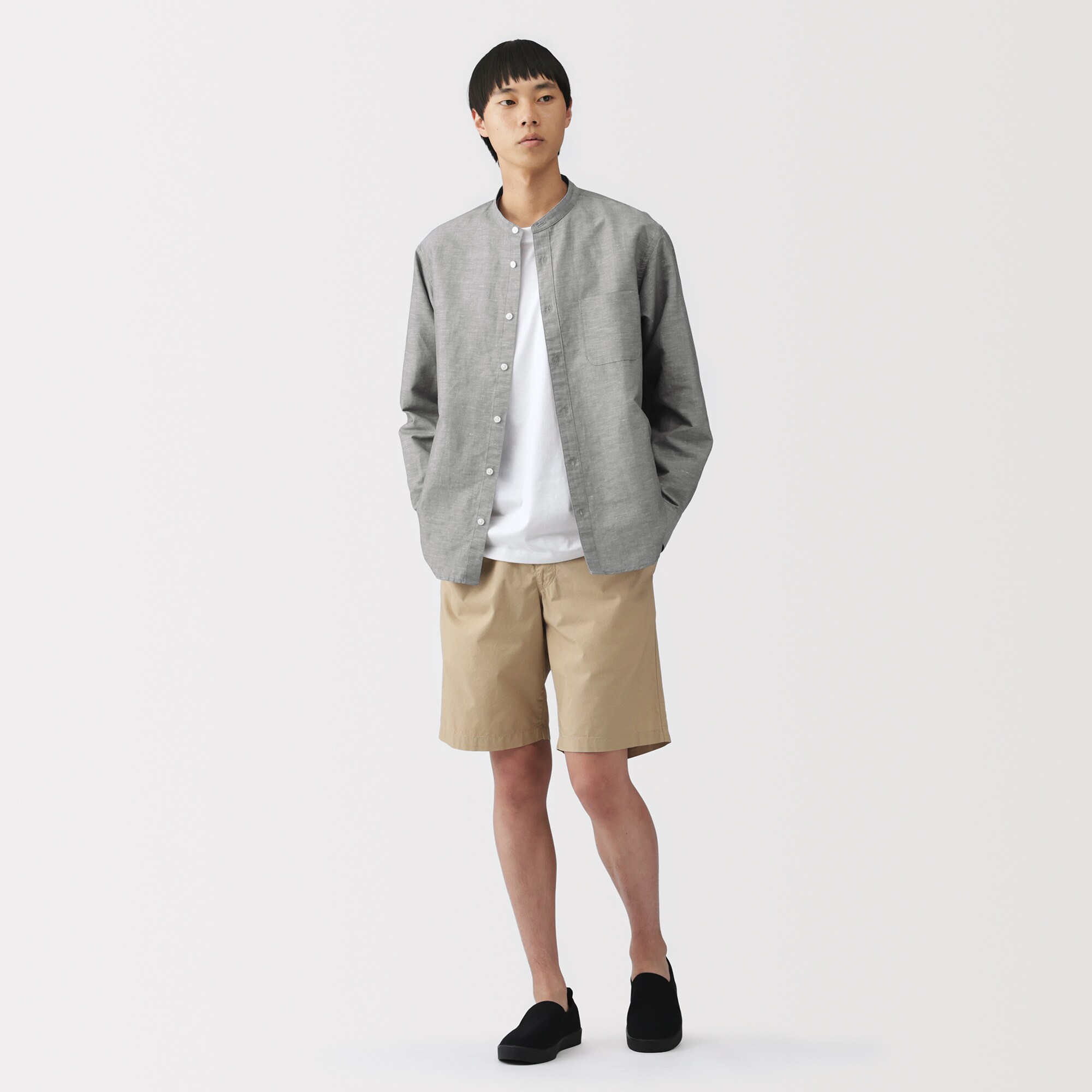 紳士 ヘンプコットンスタンドカラー長袖シャツ | 無印良品