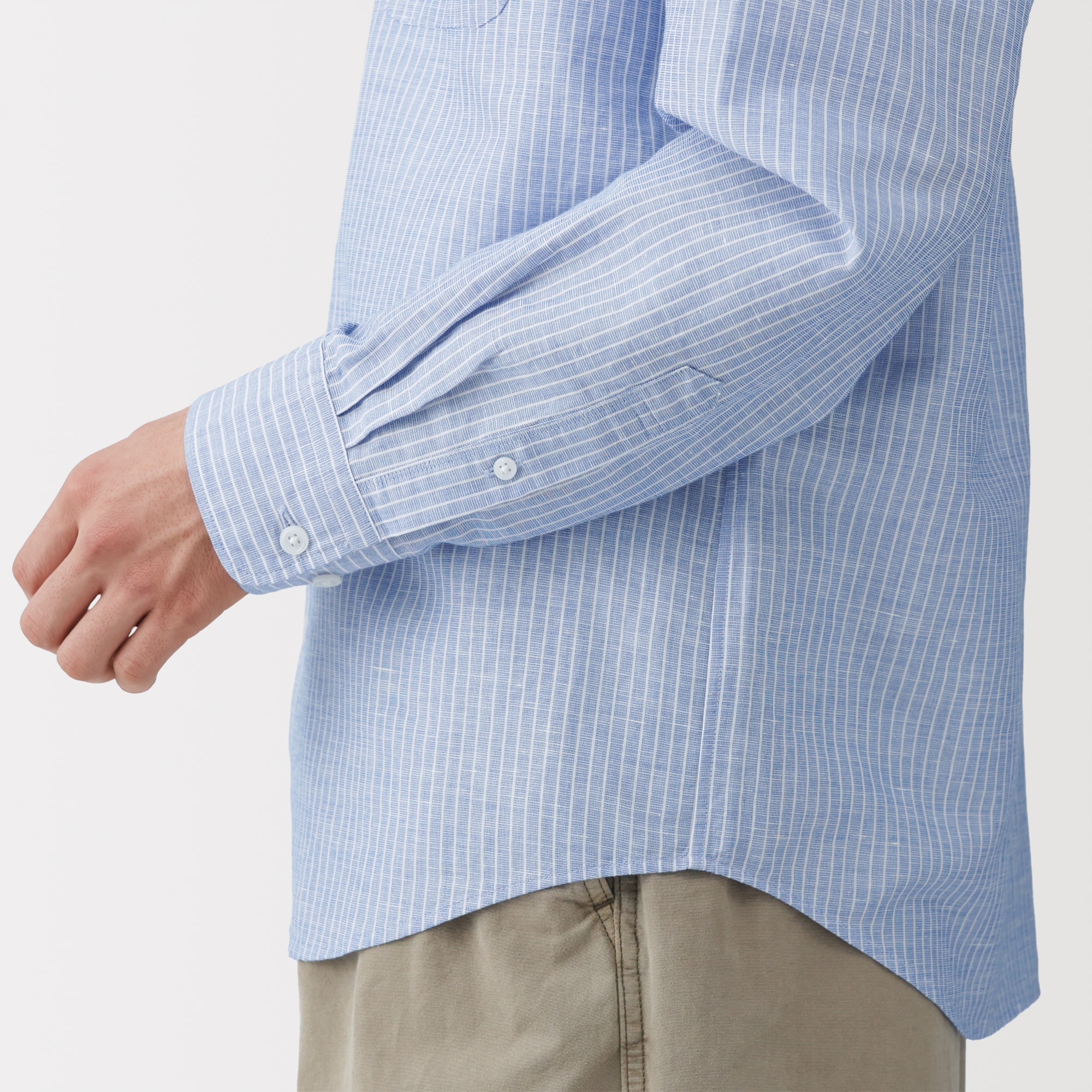 紳士　ヘンプコットンスタンドカラー長袖シャツ