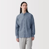 紳士　ヘンプコットンスタンドカラー長袖シャツ