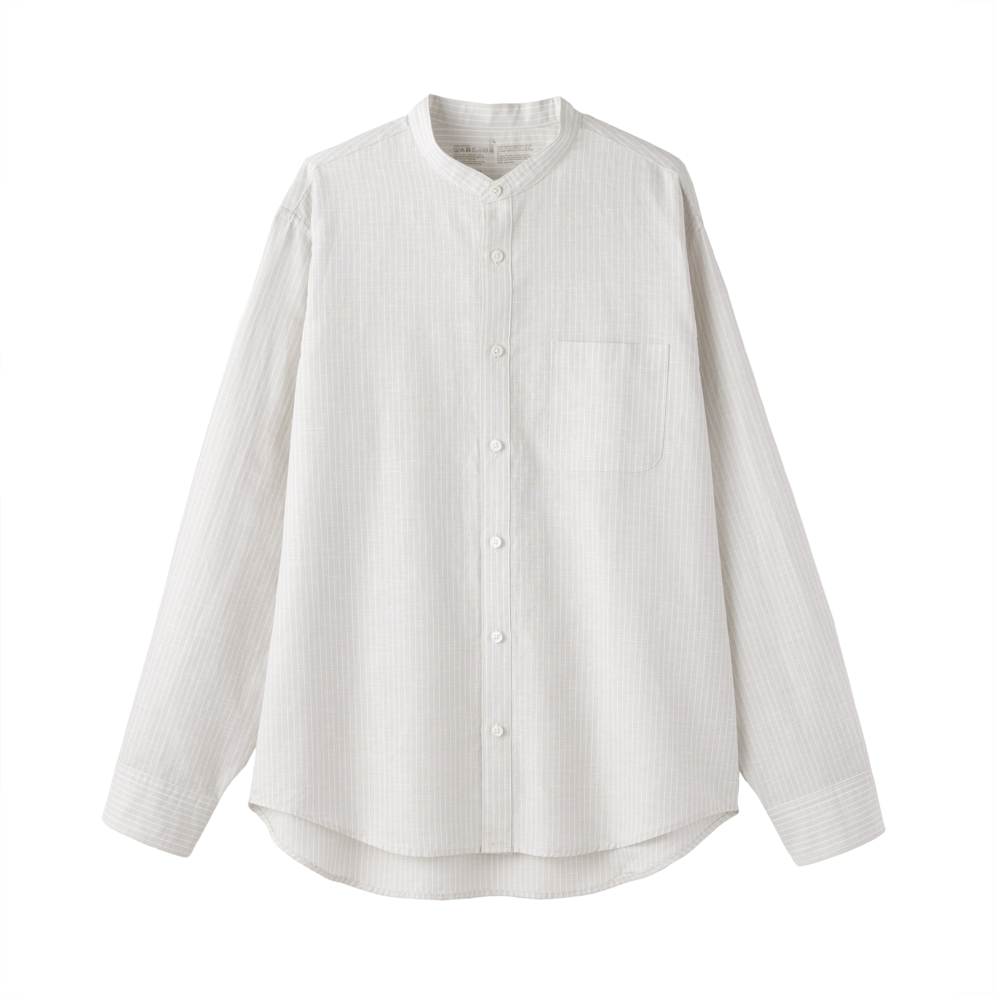 紳士　ヘンプコットンスタンドカラー長袖シャツ