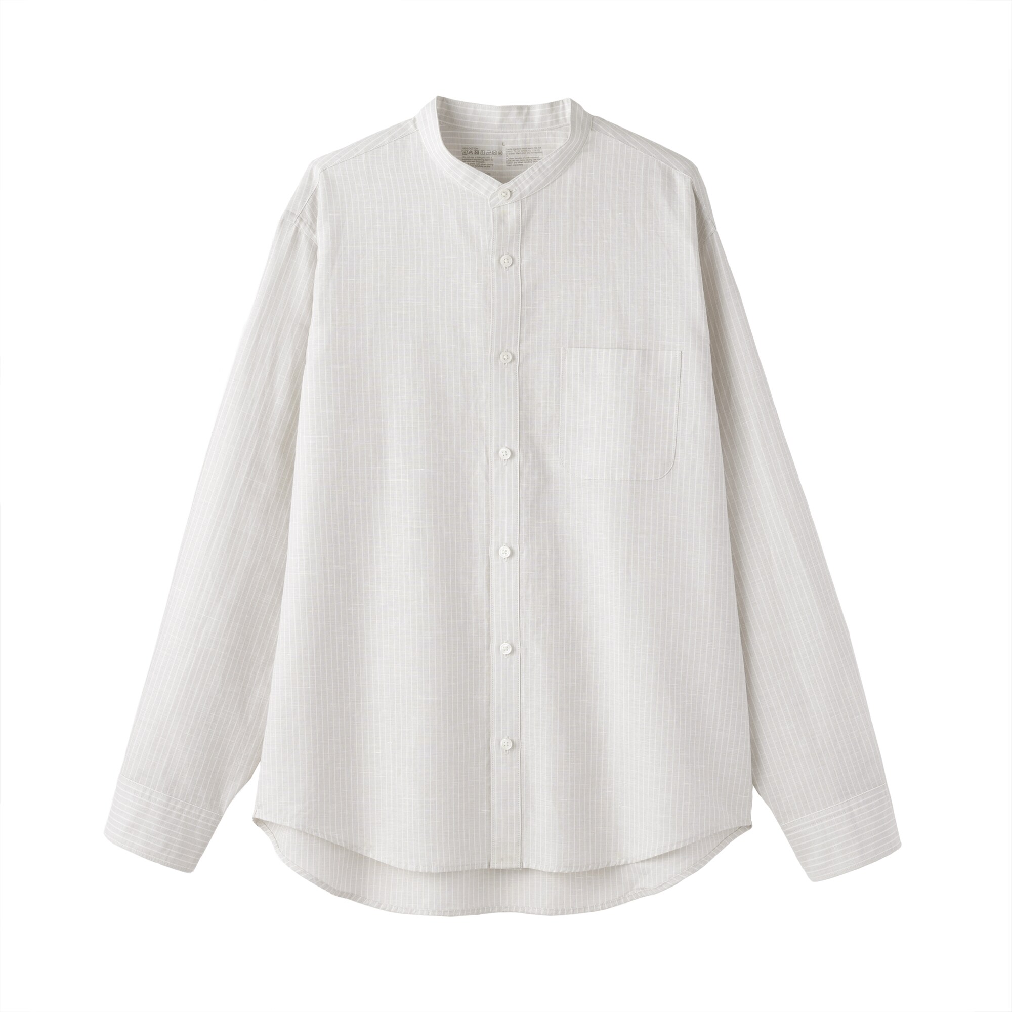 紳士　ヘンプコットンスタンドカラー長袖シャツ