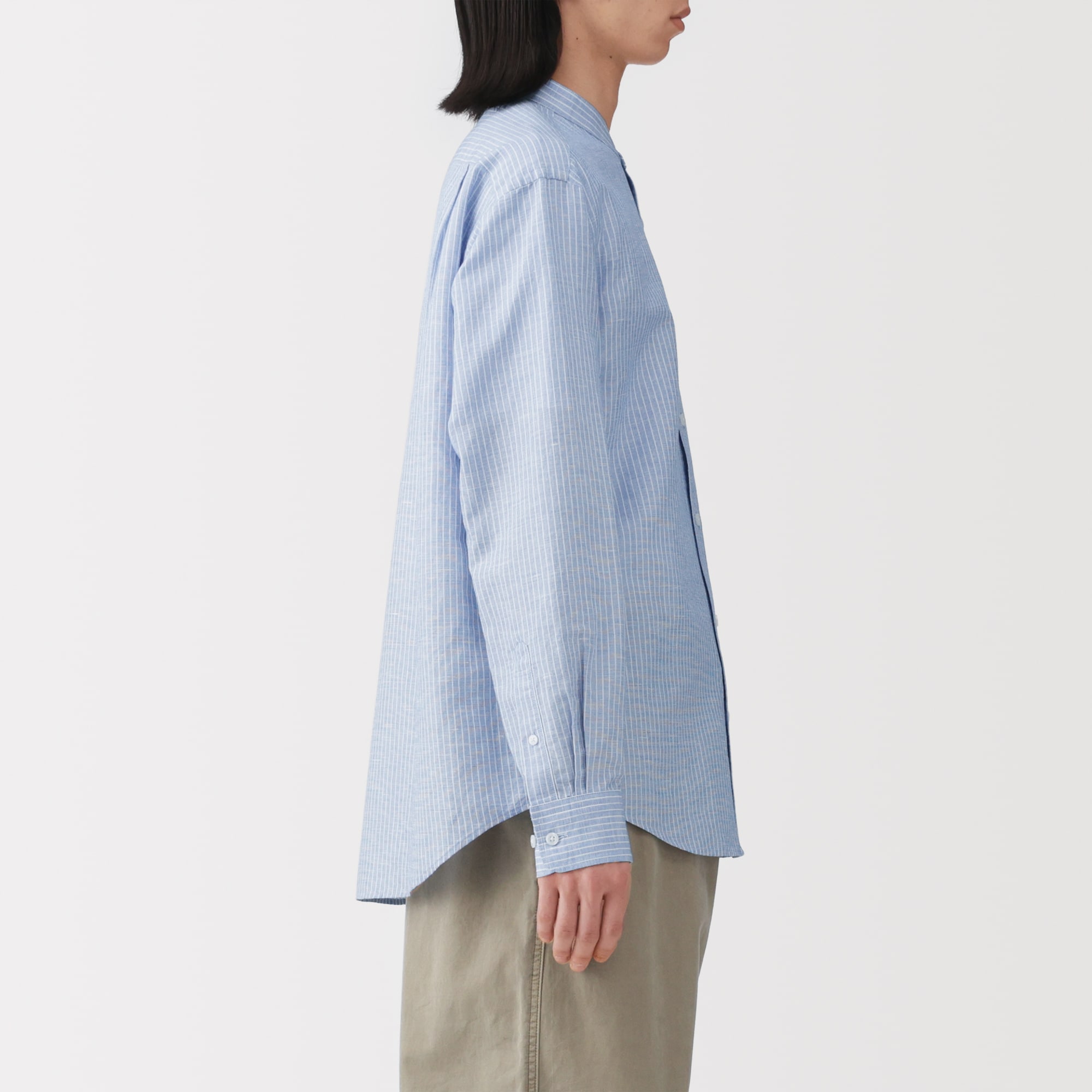 紳士　ヘンプコットンスタンドカラー長袖シャツ