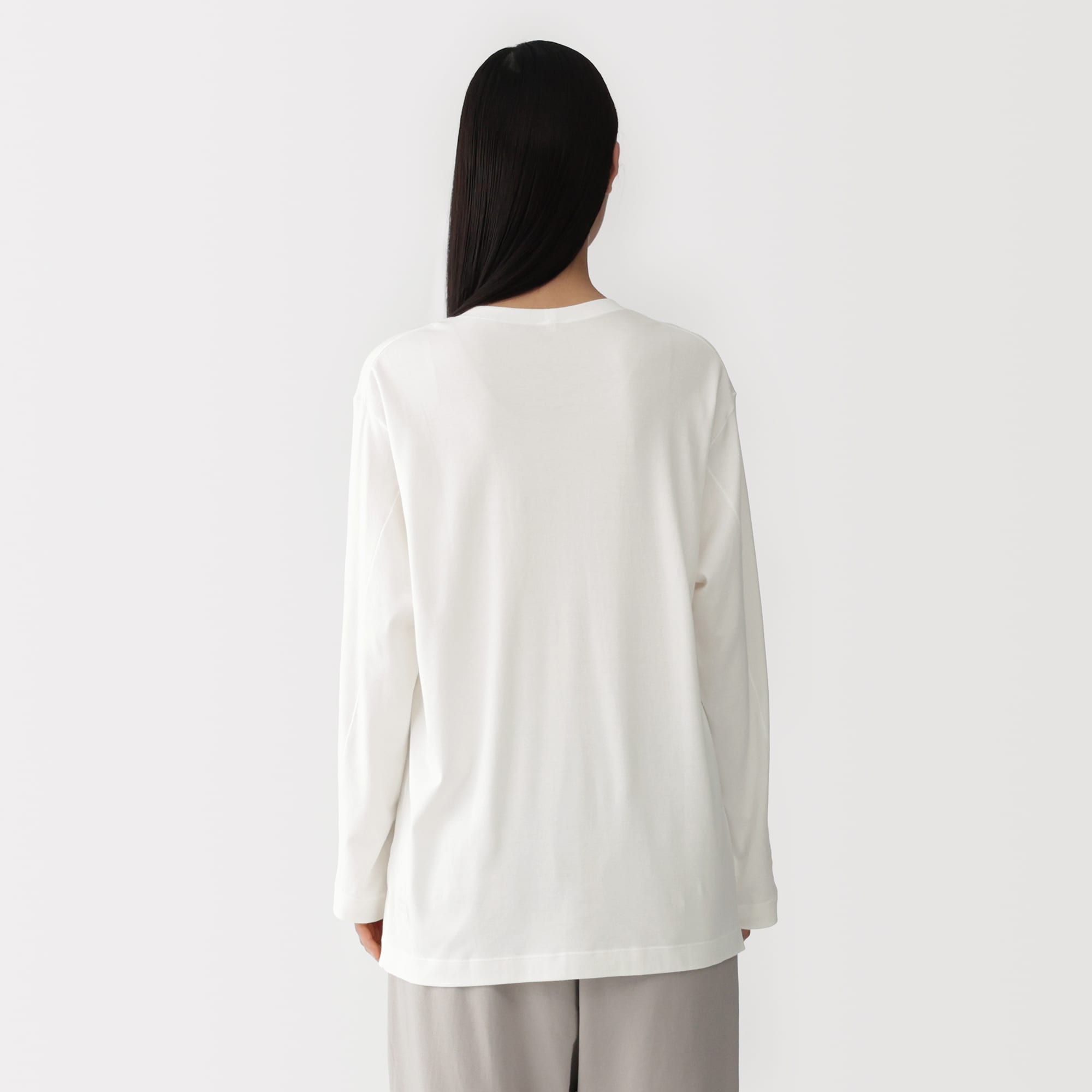 メンズ MUJI スムースジャージー長袖カットソー L 黒・ダークグレー 4