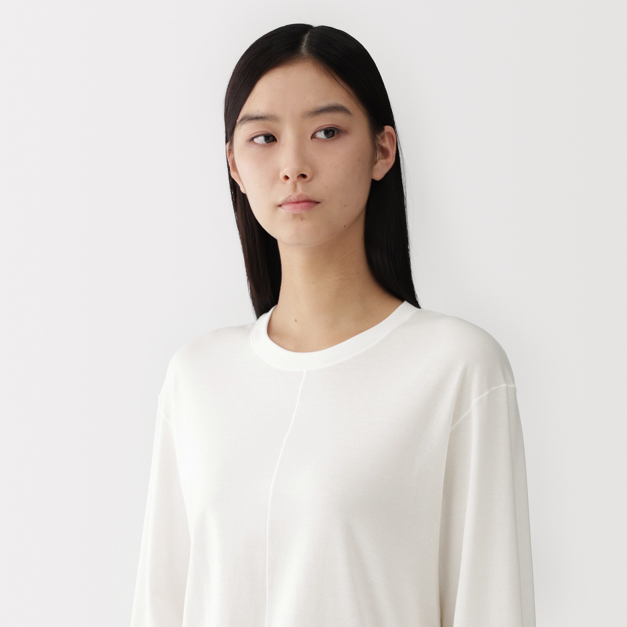 メンズ MUJI スムースジャージー長袖カットソー L 黒・ダークグレー 4