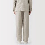 紳士　リネン洗いざらしテーパードパンツ