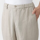 紳士　リネン洗いざらしテーパードパンツ