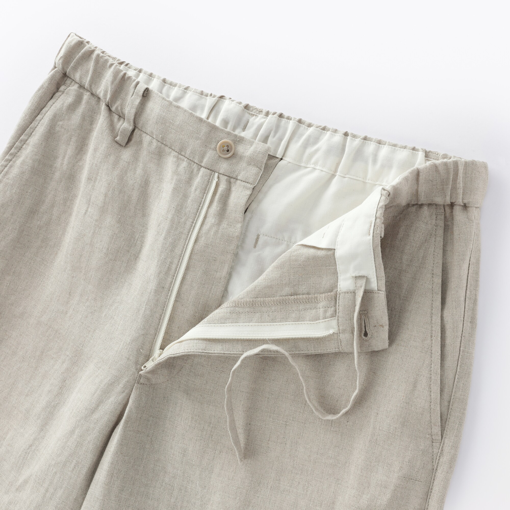 紳士　リネン洗いざらしテーパードパンツ