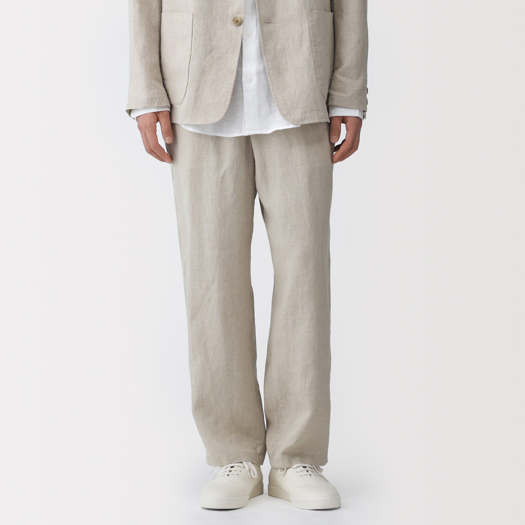 紳士　リネン洗いざらしテーパードパンツ