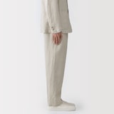 紳士　リネン洗いざらしテーパードパンツ