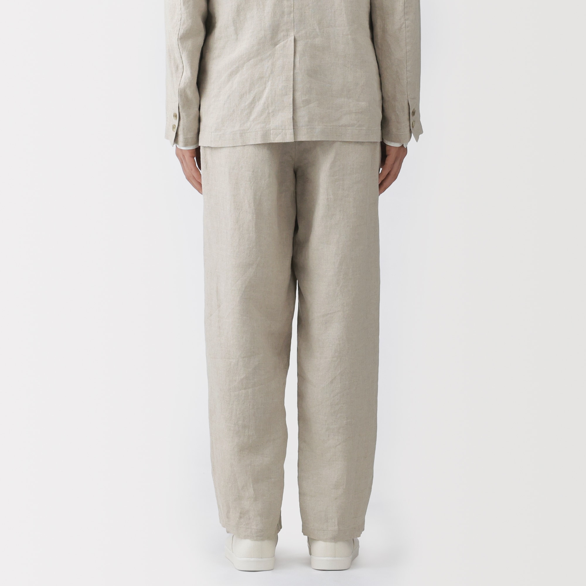 紳士　リネン洗いざらしテーパードパンツ