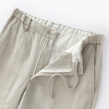 紳士　リネン洗いざらしテーパードパンツ