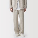 紳士　リネン洗いざらしテーパードパンツ