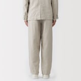 紳士　リネン洗いざらしテーパードパンツ