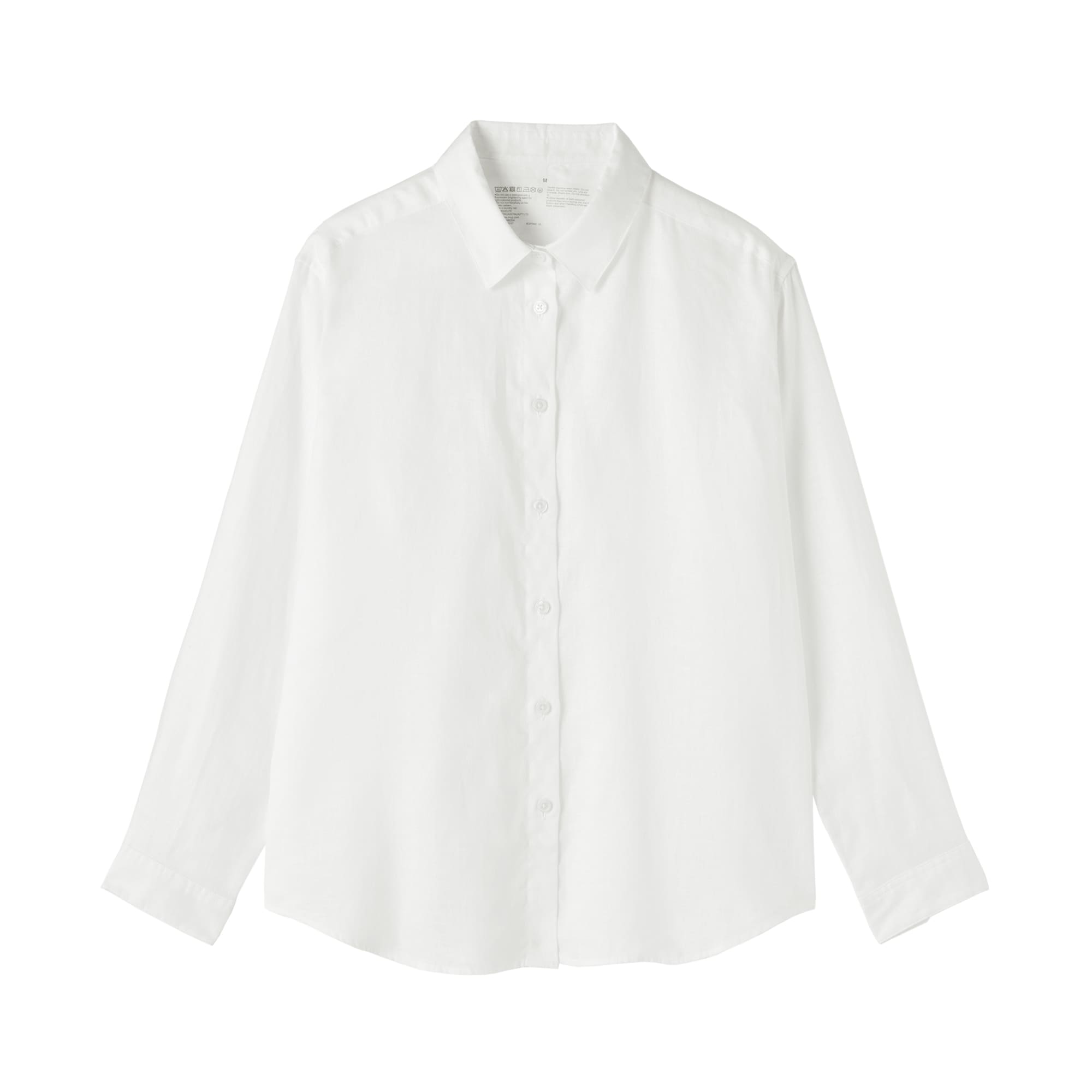 婦人　リネン　洗いざらし　レギュラーカラー長袖シャツ