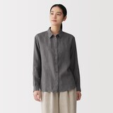 婦人　リネン　洗いざらし　レギュラーカラー長袖シャツ
