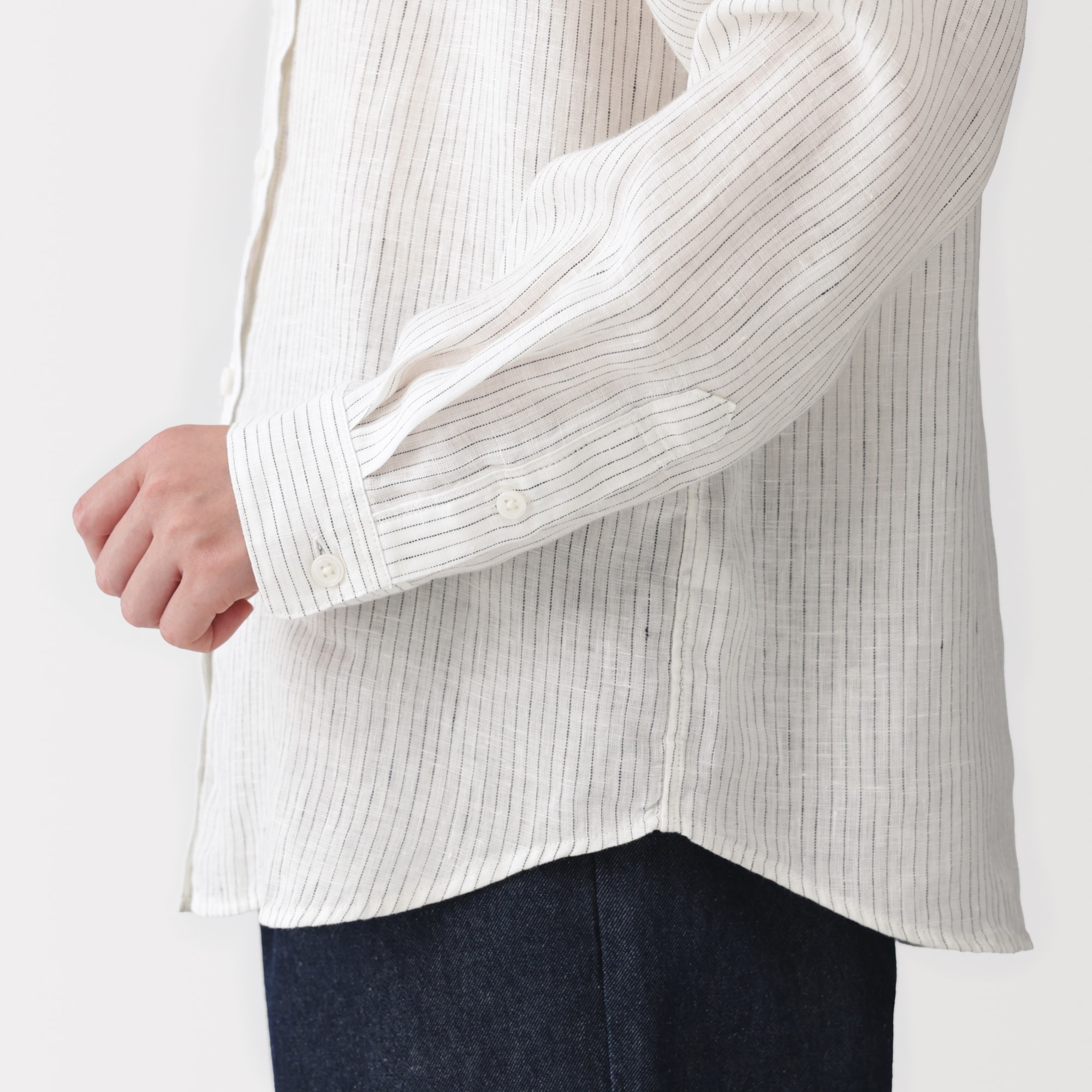 婦人　リネン　洗いざらし　レギュラーカラー長袖シャツ