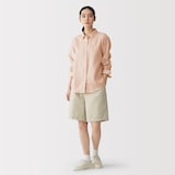 婦人　リネン　洗いざらし　レギュラーカラー長袖シャツ