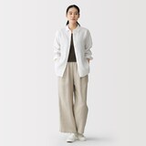 婦人　リネン　洗いざらし　レギュラーカラー長袖シャツ