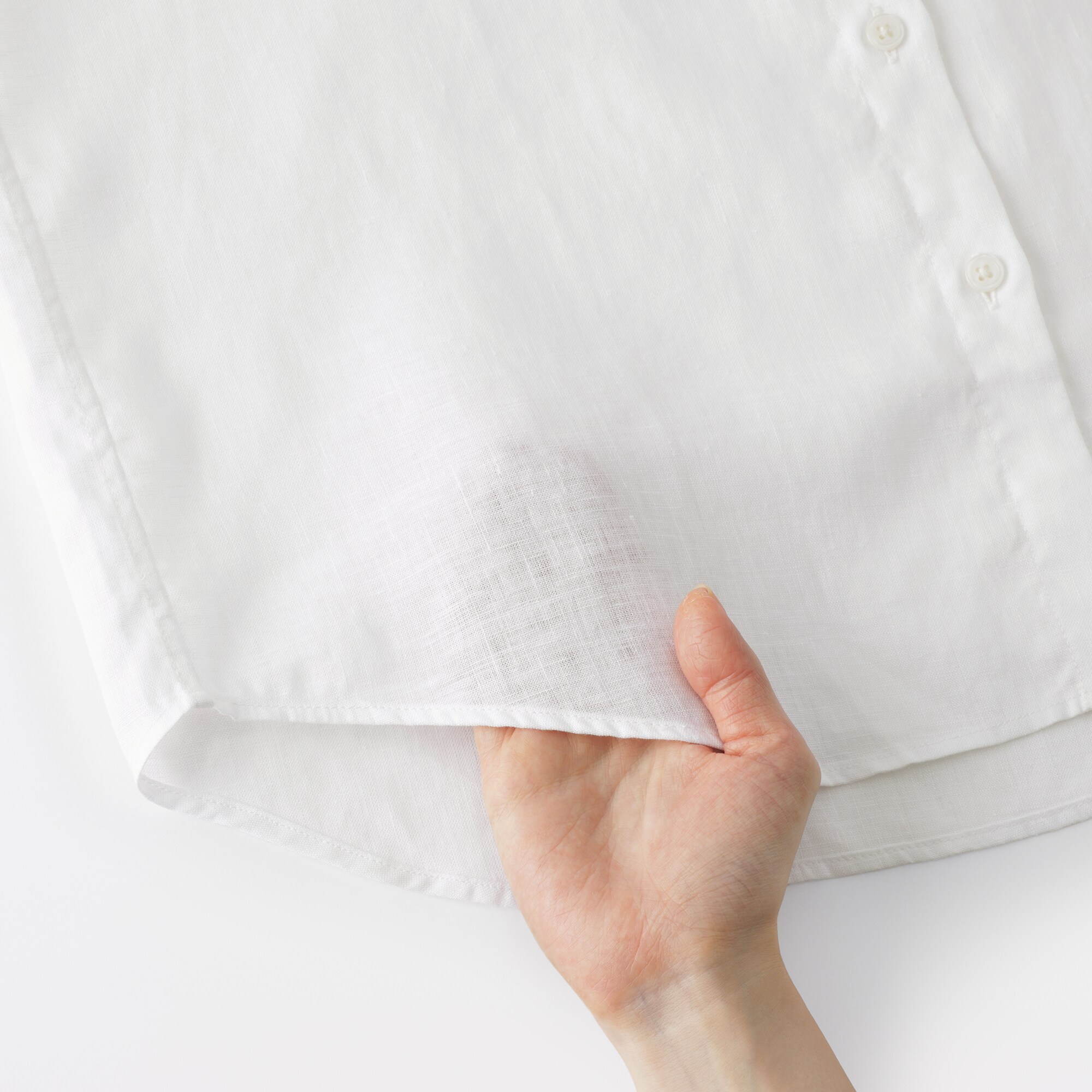 婦人　リネン　洗いざらし　レギュラーカラー長袖シャツ