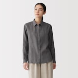 婦人　リネン　洗いざらし　レギュラーカラー長袖シャツ