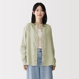 婦人　リネン　洗いざらし　レギュラーカラー長袖シャツ