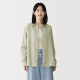 婦人　リネン　洗いざらし　レギュラーカラー長袖シャツ