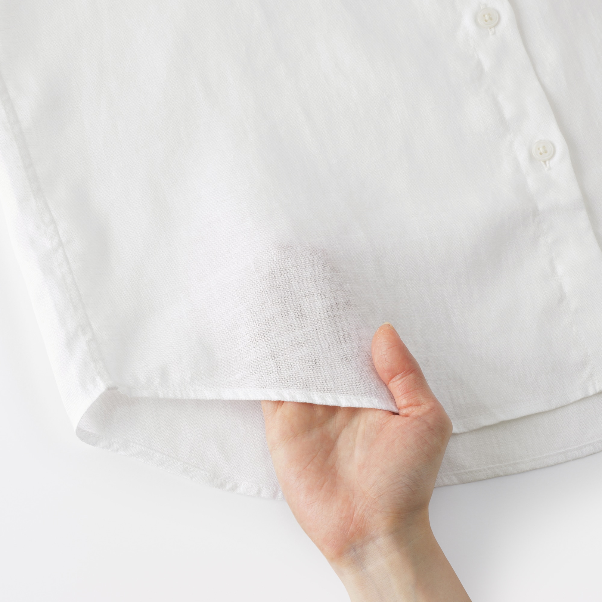 婦人　リネン　洗いざらし　レギュラーカラー長袖シャツ