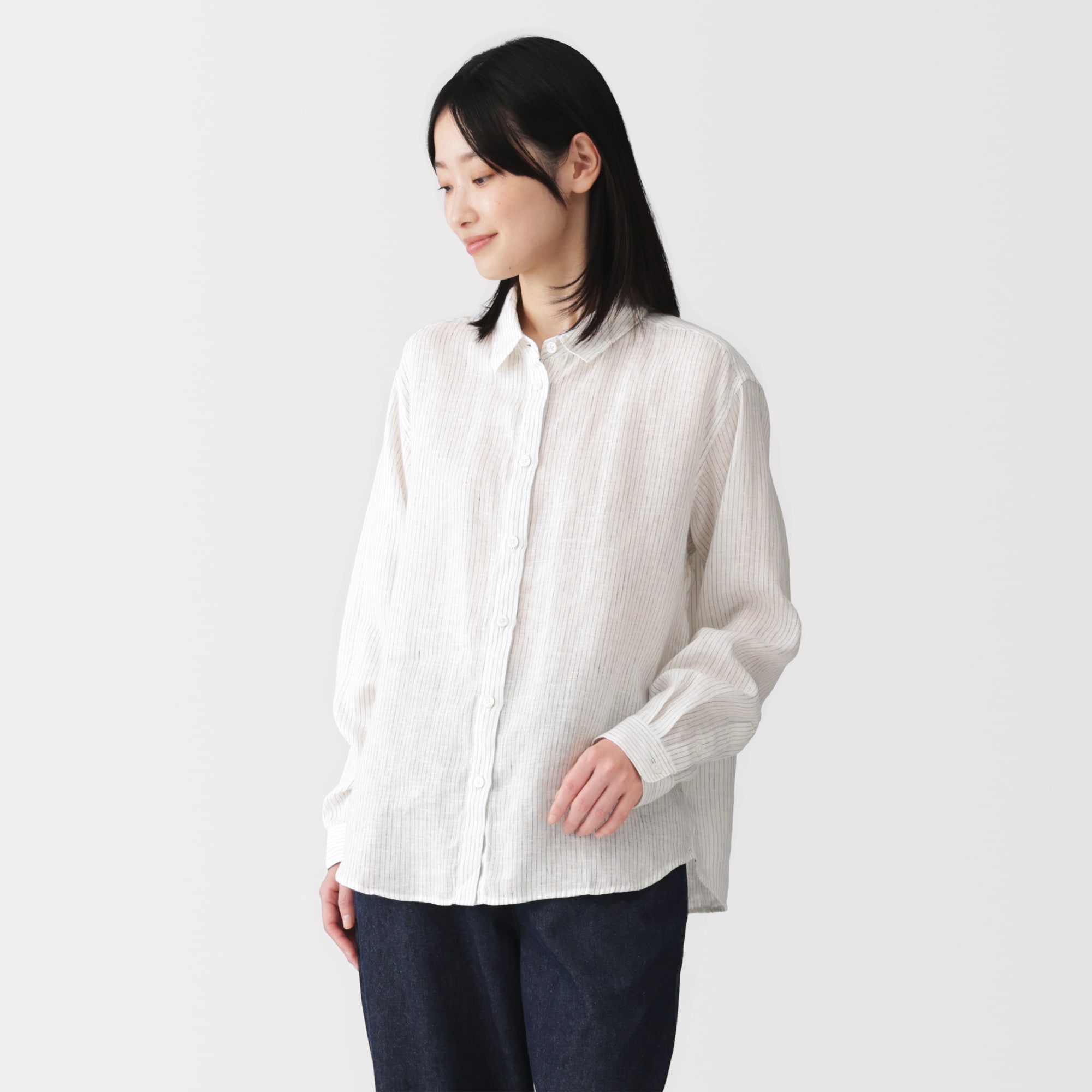 婦人 リネン 洗いざらし レギュラーカラー長袖シャツ | 無印良品