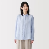 婦人　リネン　洗いざらし　レギュラーカラー長袖シャツ