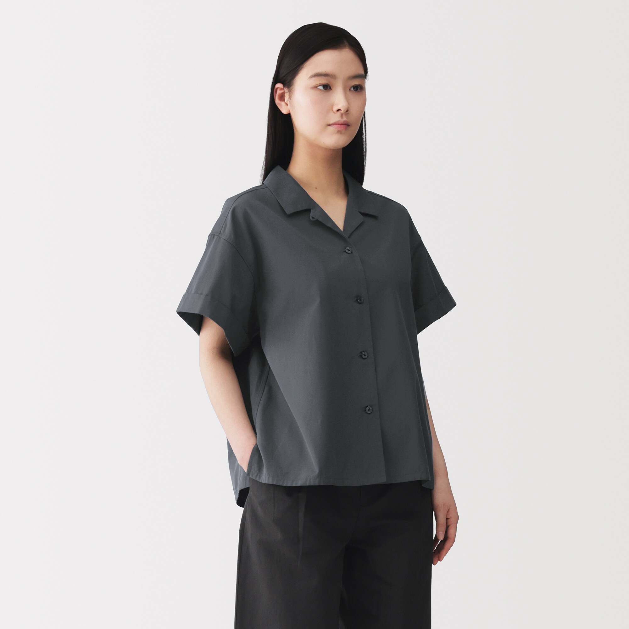 婦人　ポプリン半袖シャツ