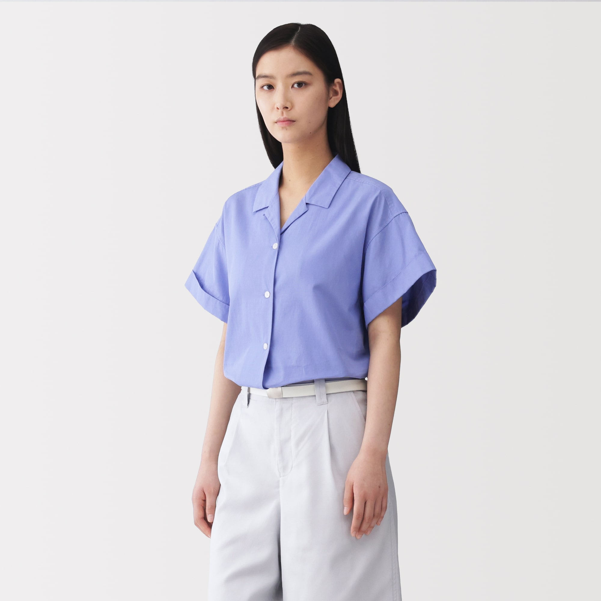 シャツ/ブラウス(半袖/袖なし) ponpon peony bl MUJI Labo ブラウス シャツ 「MUJI Labo」婦人 ポプリン半袖シャツ