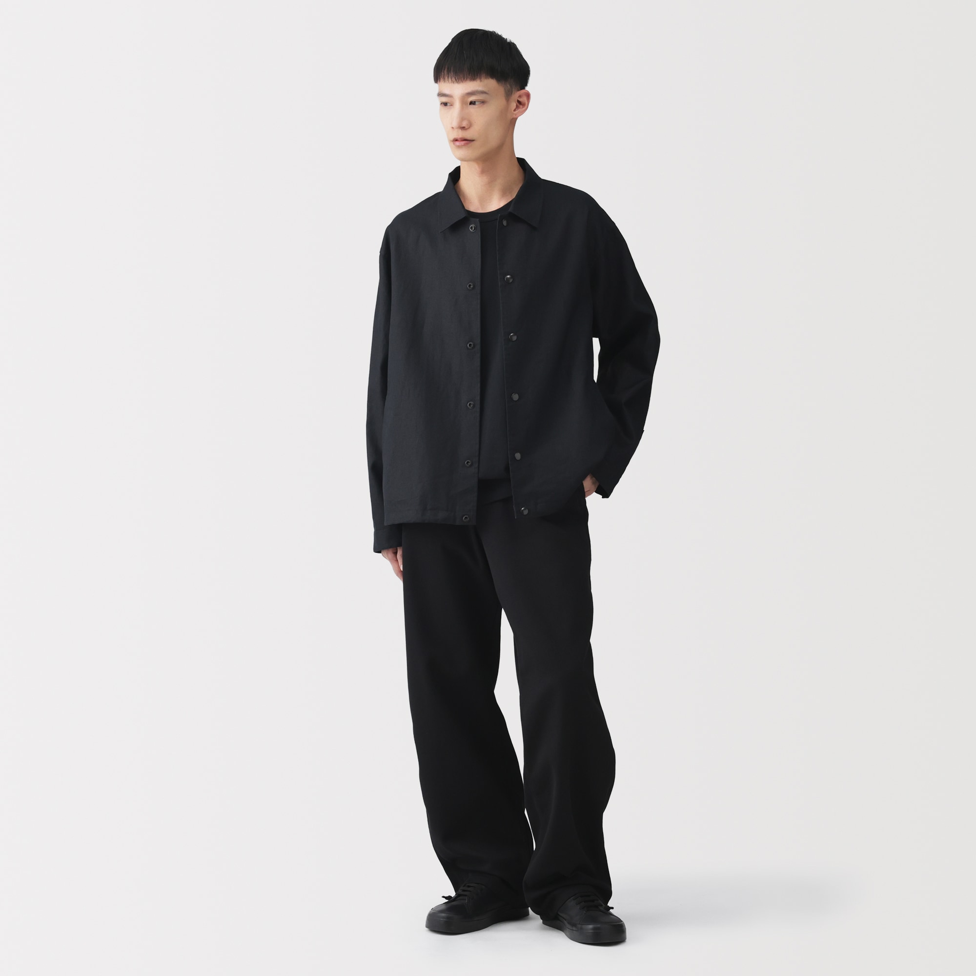 Muji Lbo 太番手リネンドローストリングジャケット　チャコールグレー L 紳士 太番手リネンドローストリングジャケット | 無印良品
