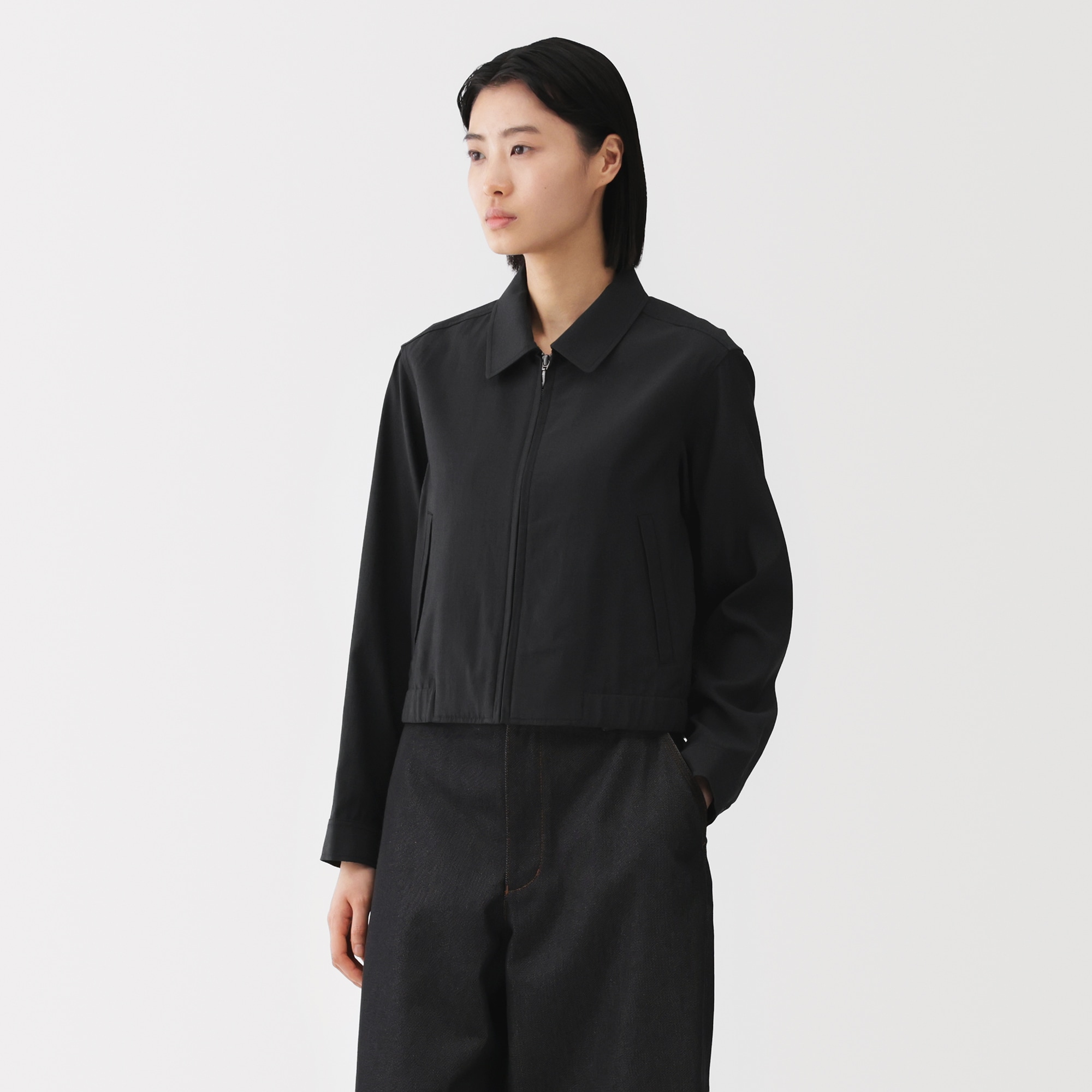 婦人　レーヨンコットン　襟付きショートブルゾン