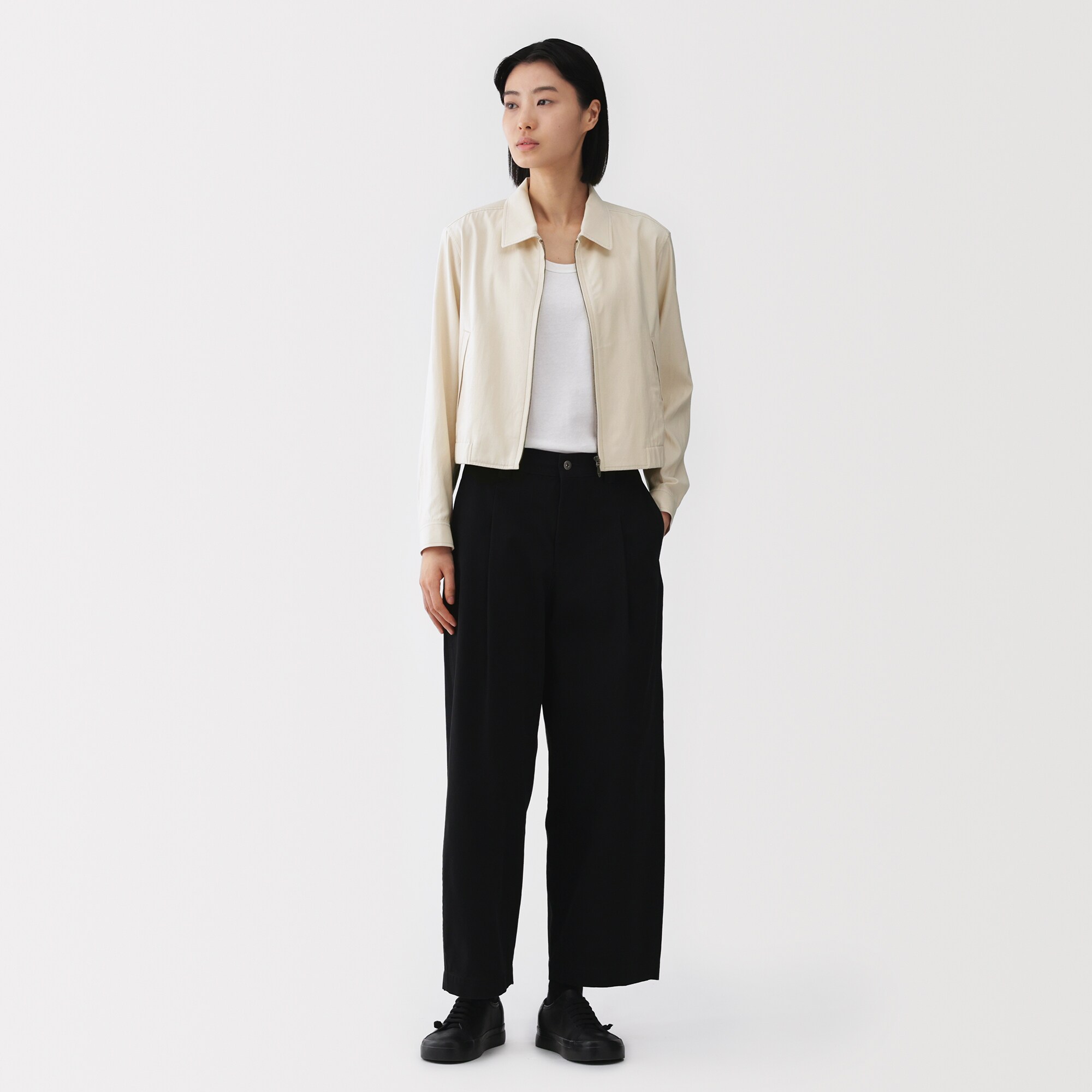 婦人 レーヨンコットン 襟付きショートブルゾン | 無印良品