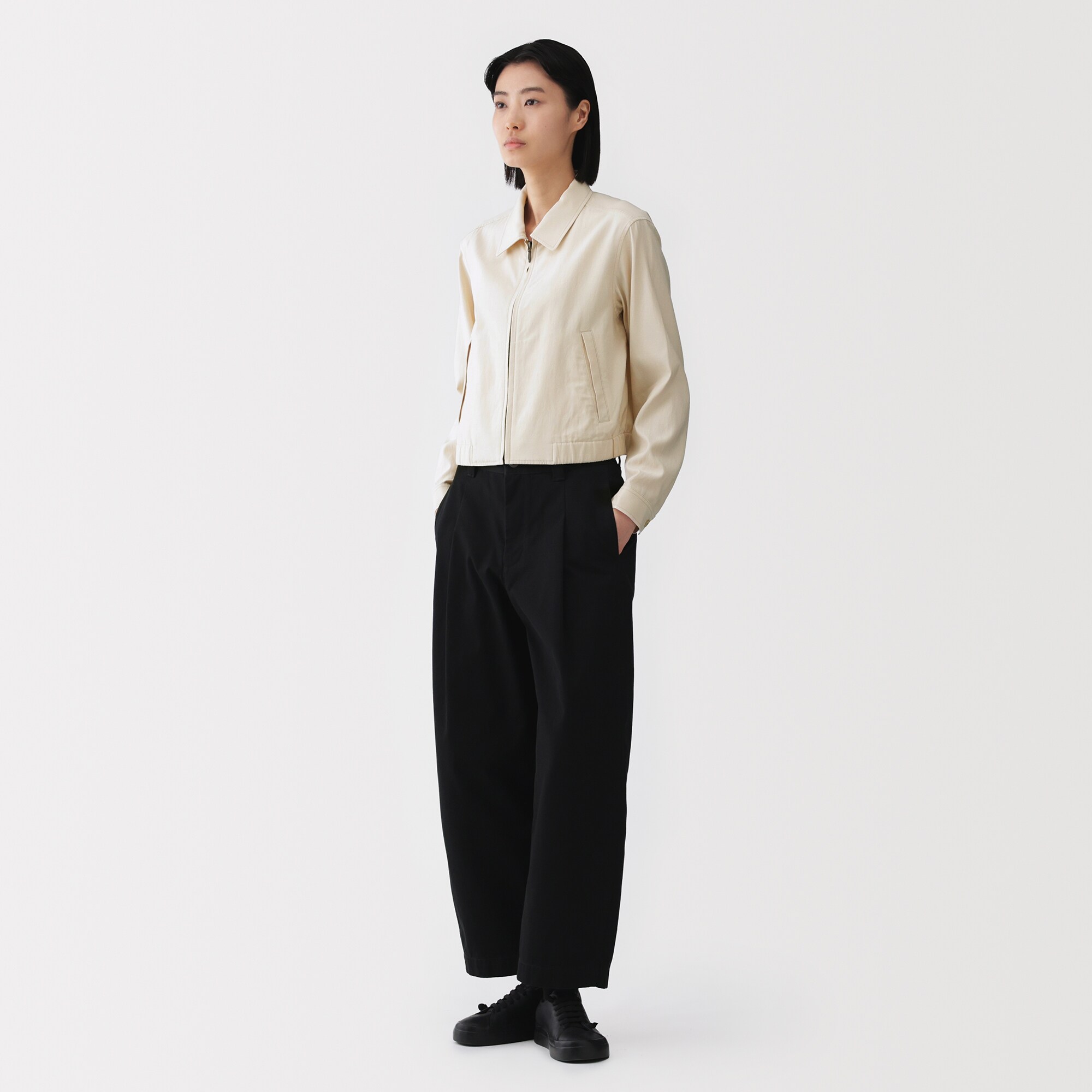 婦人 レーヨンコットン 襟付きショートブルゾン | 無印良品
