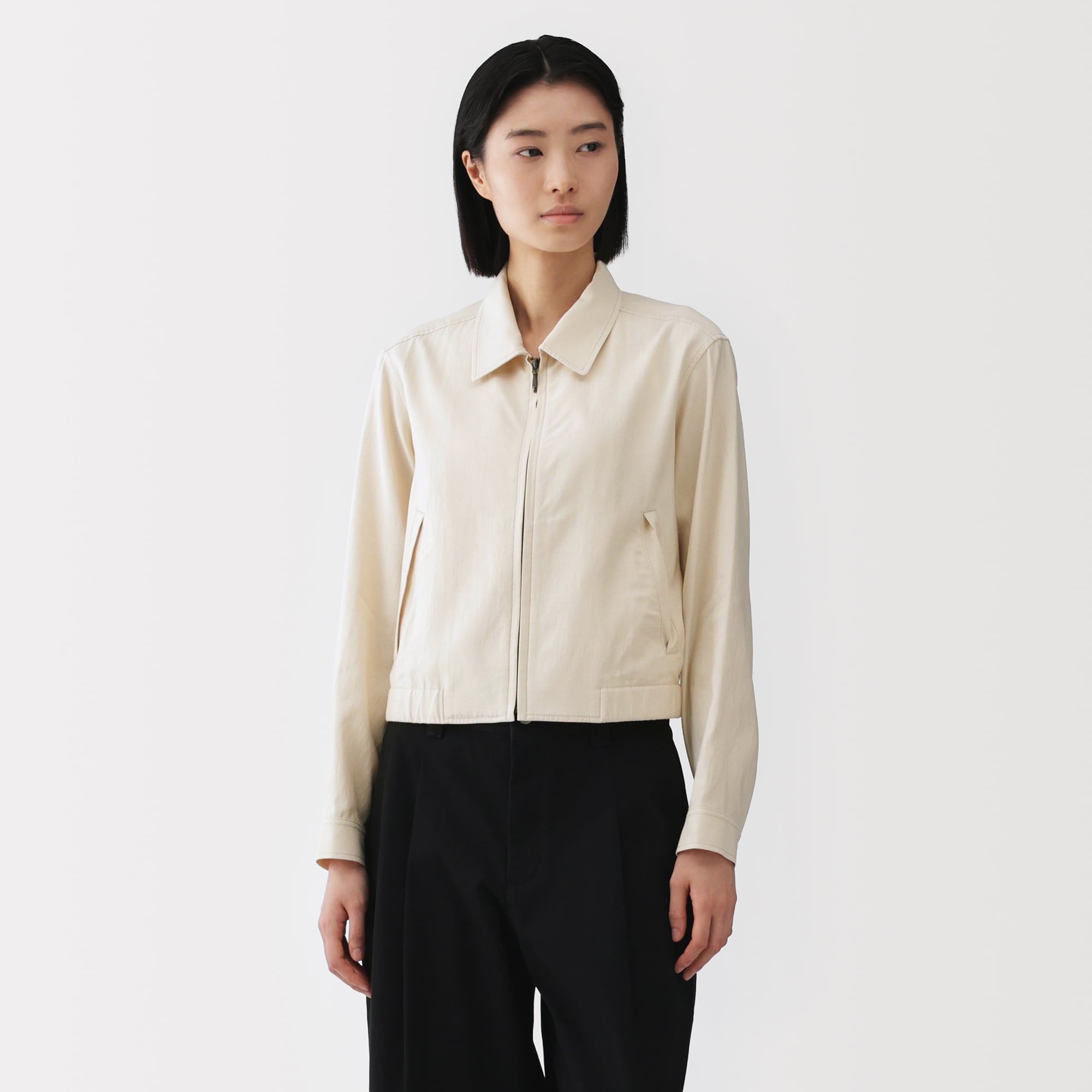 婦人　レーヨンコットン　襟付きショートブルゾン