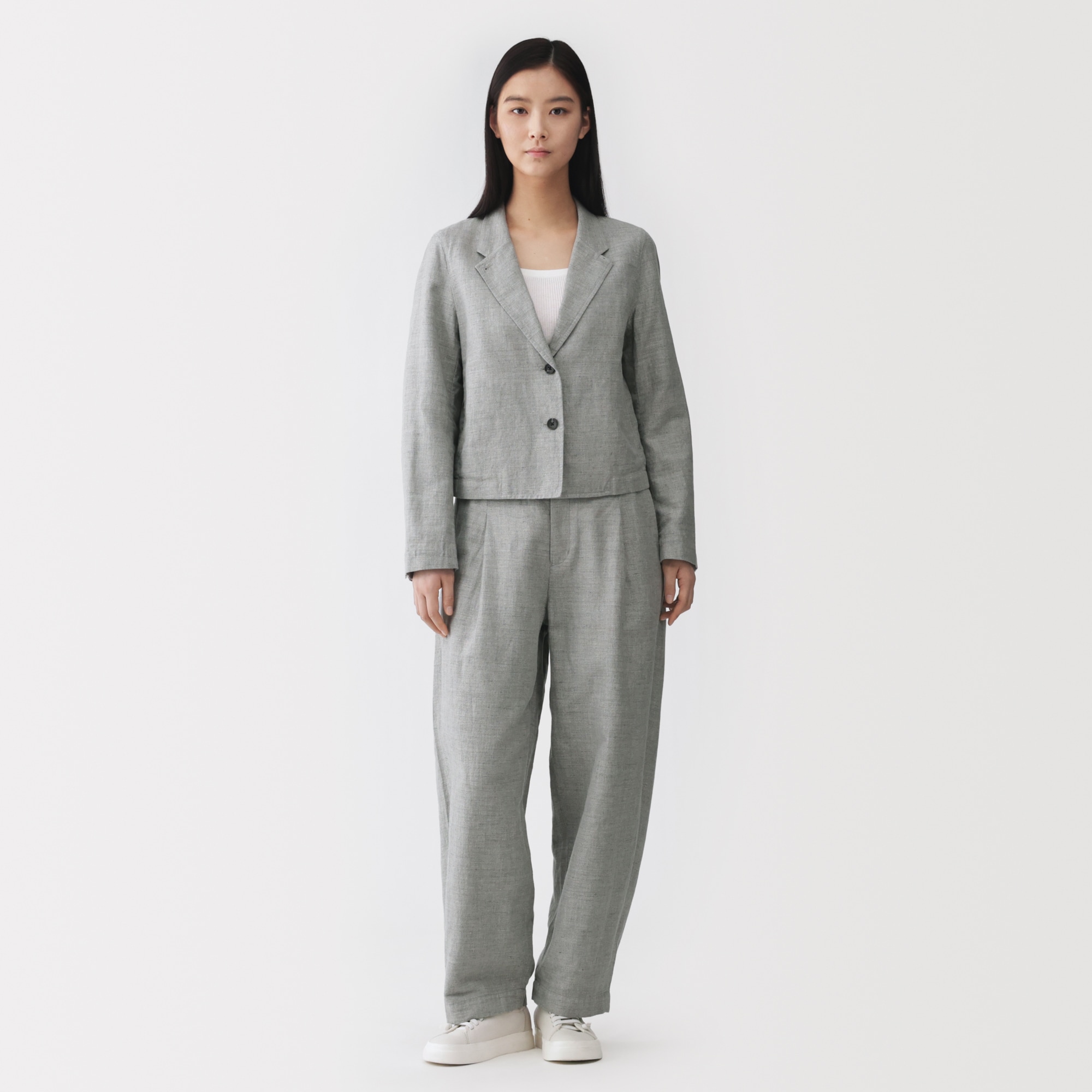 婦人　リネンコットンヘリンボーンショートジャケット