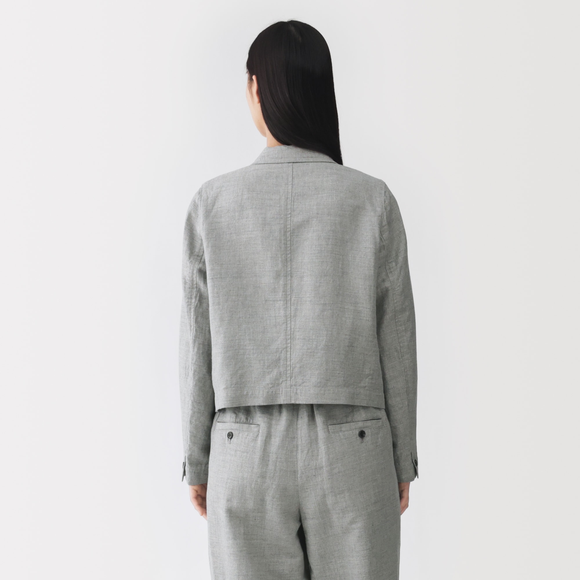 婦人　リネンコットンヘリンボーンショートジャケット