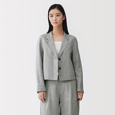 【３月上旬発売予定】婦人　リネンコットンヘリンボーンショートジャケット