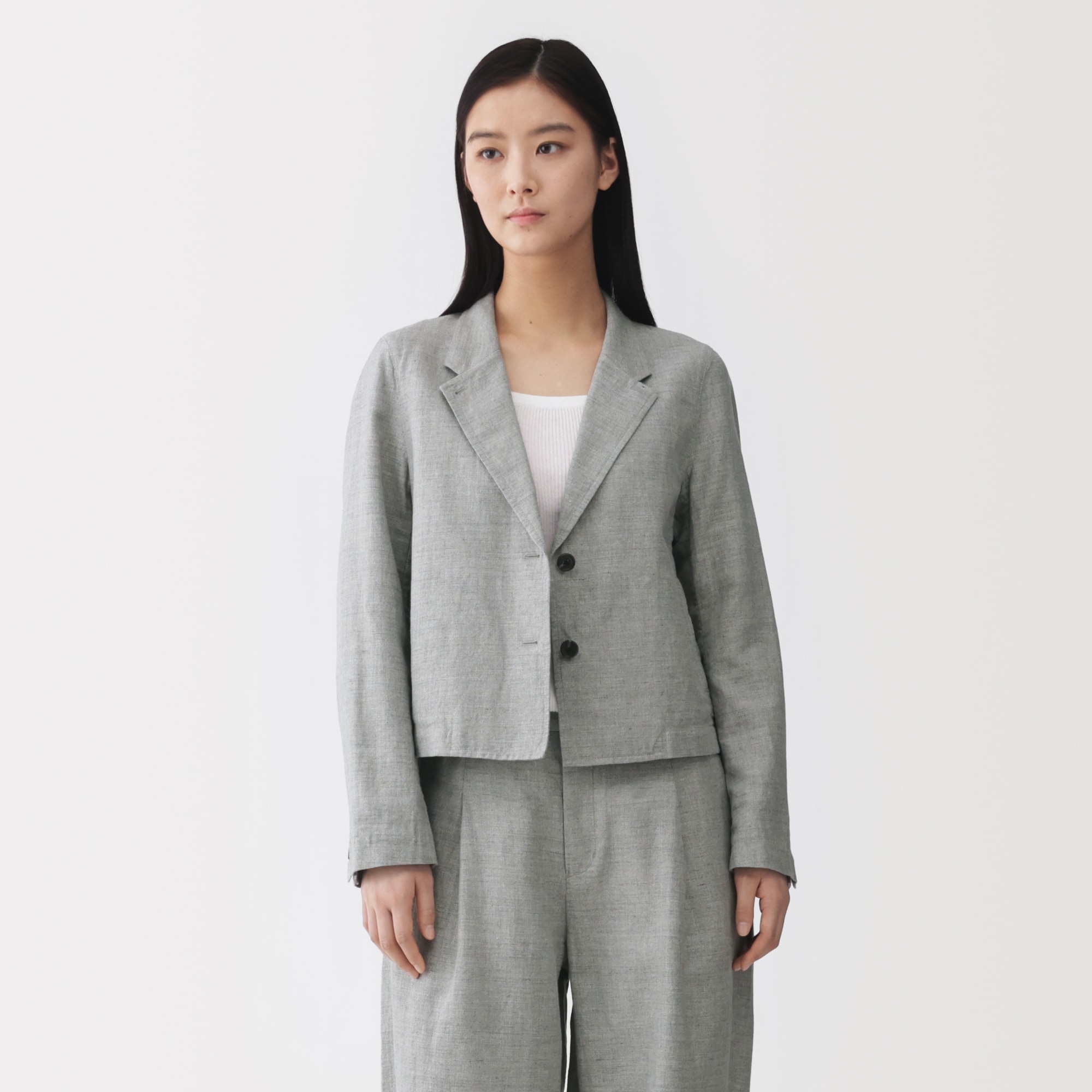 婦人　リネンコットンヘリンボーンショートジャケット