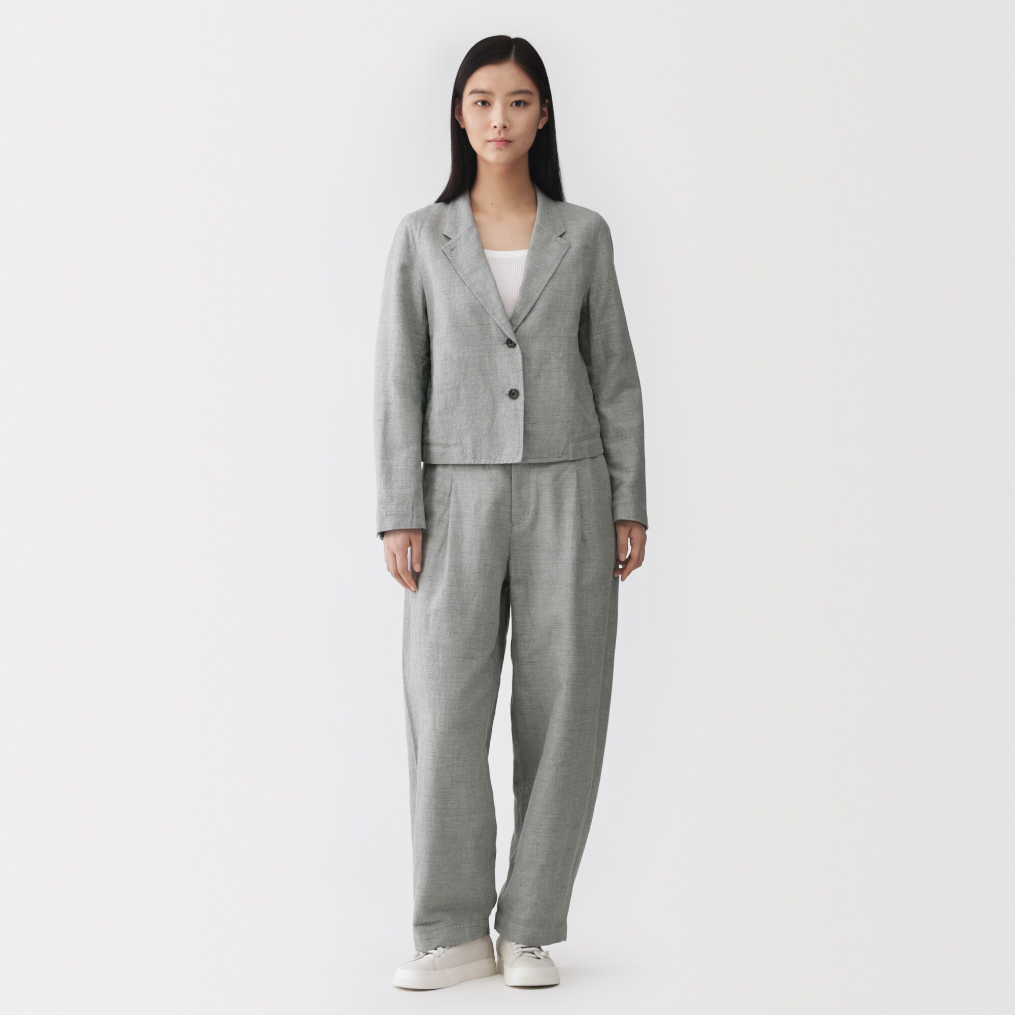 婦人　リネンコットンヘリンボーンショートジャケット