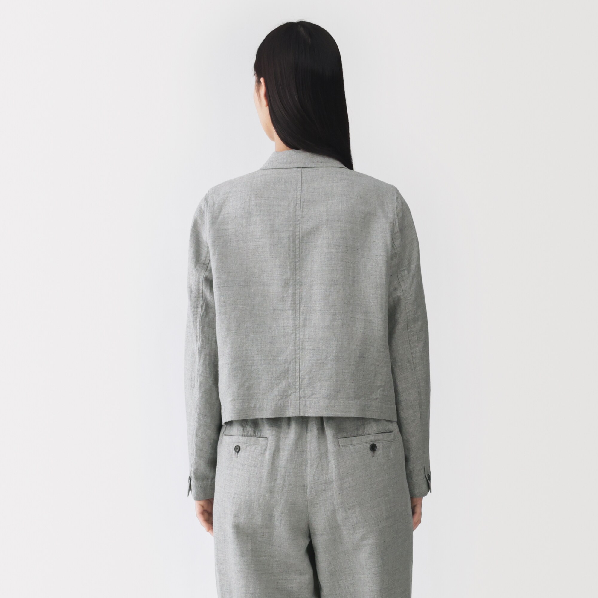 婦人　リネンコットンヘリンボーンショートジャケット