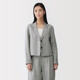 婦人　リネンコットンヘリンボーンショートジャケット