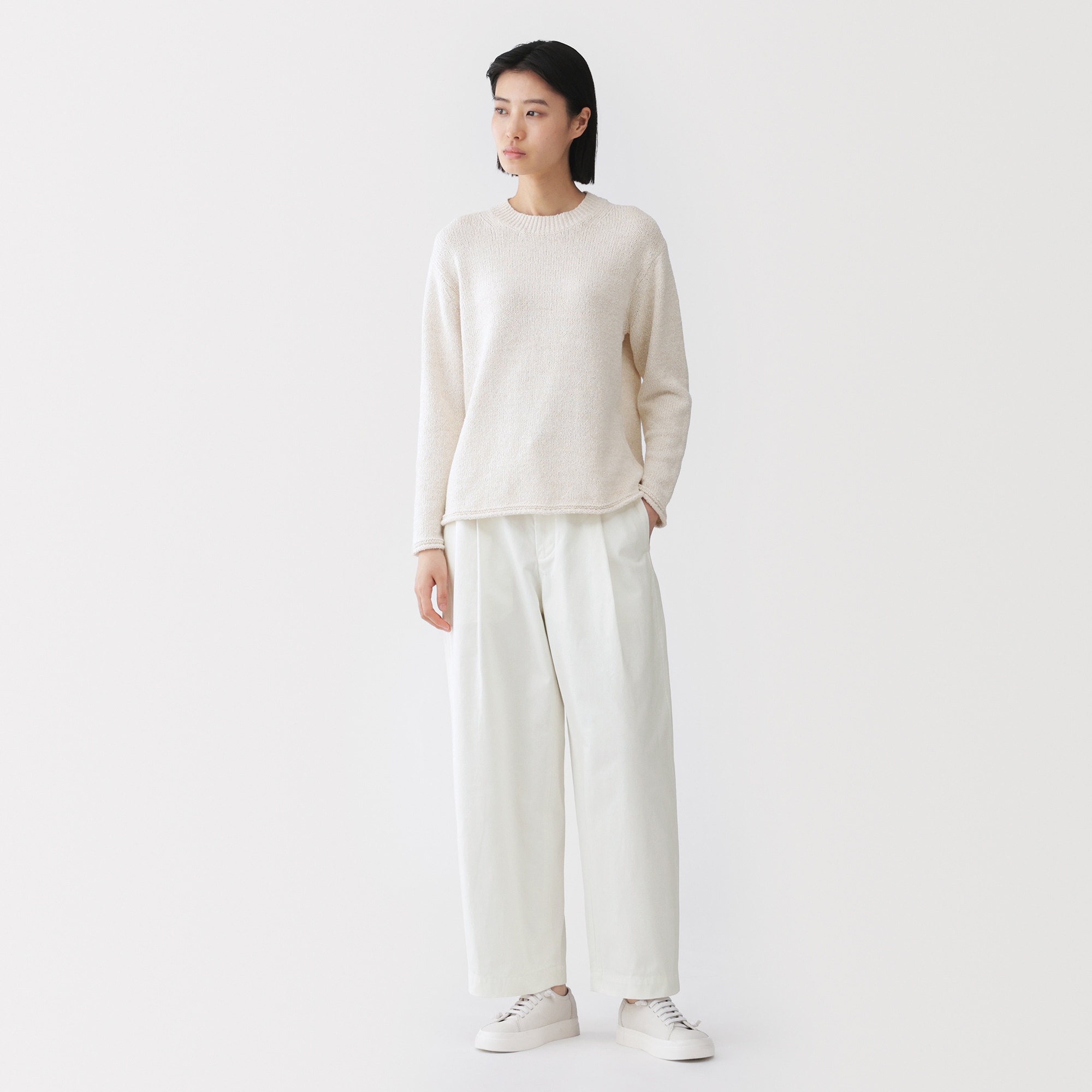 婦人　コットンキャンバス　タックバレルパンツ