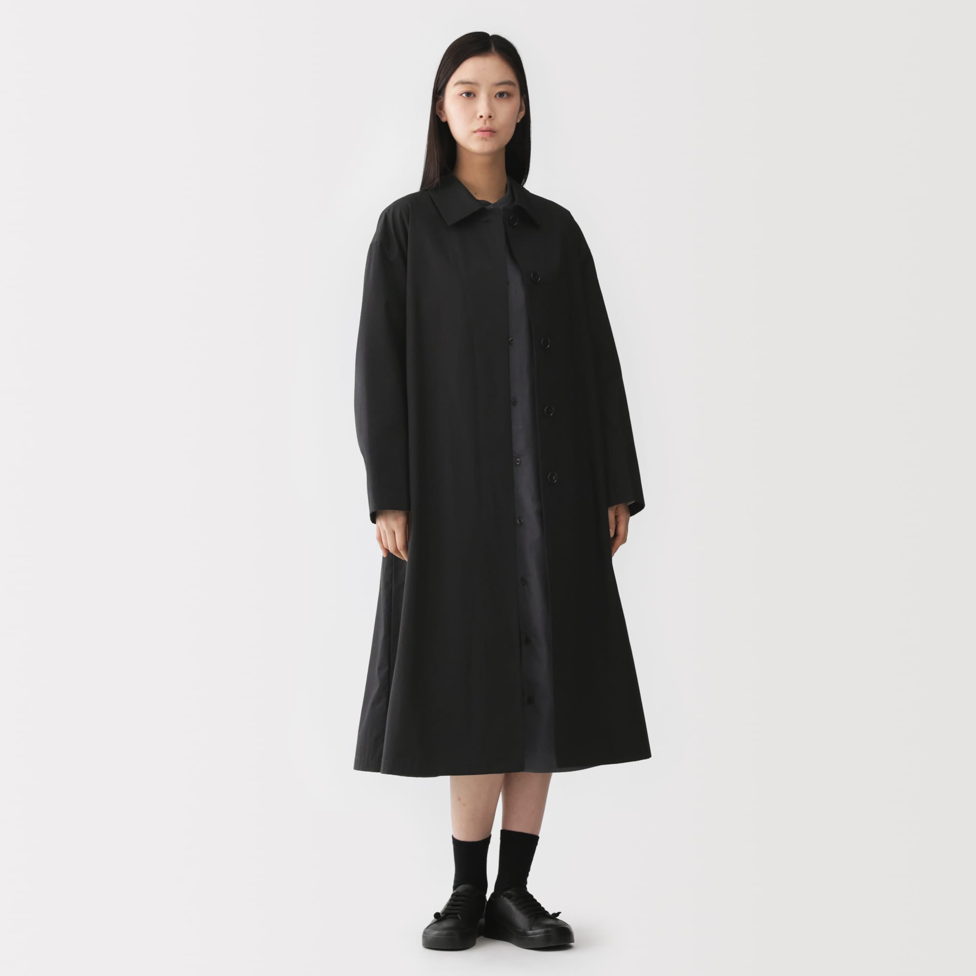 新品未使用 MUJI Labo 高密度コットンシングルブレストコート ブラック 婦人 高密度コットンシングルブレストコート | 無印良品