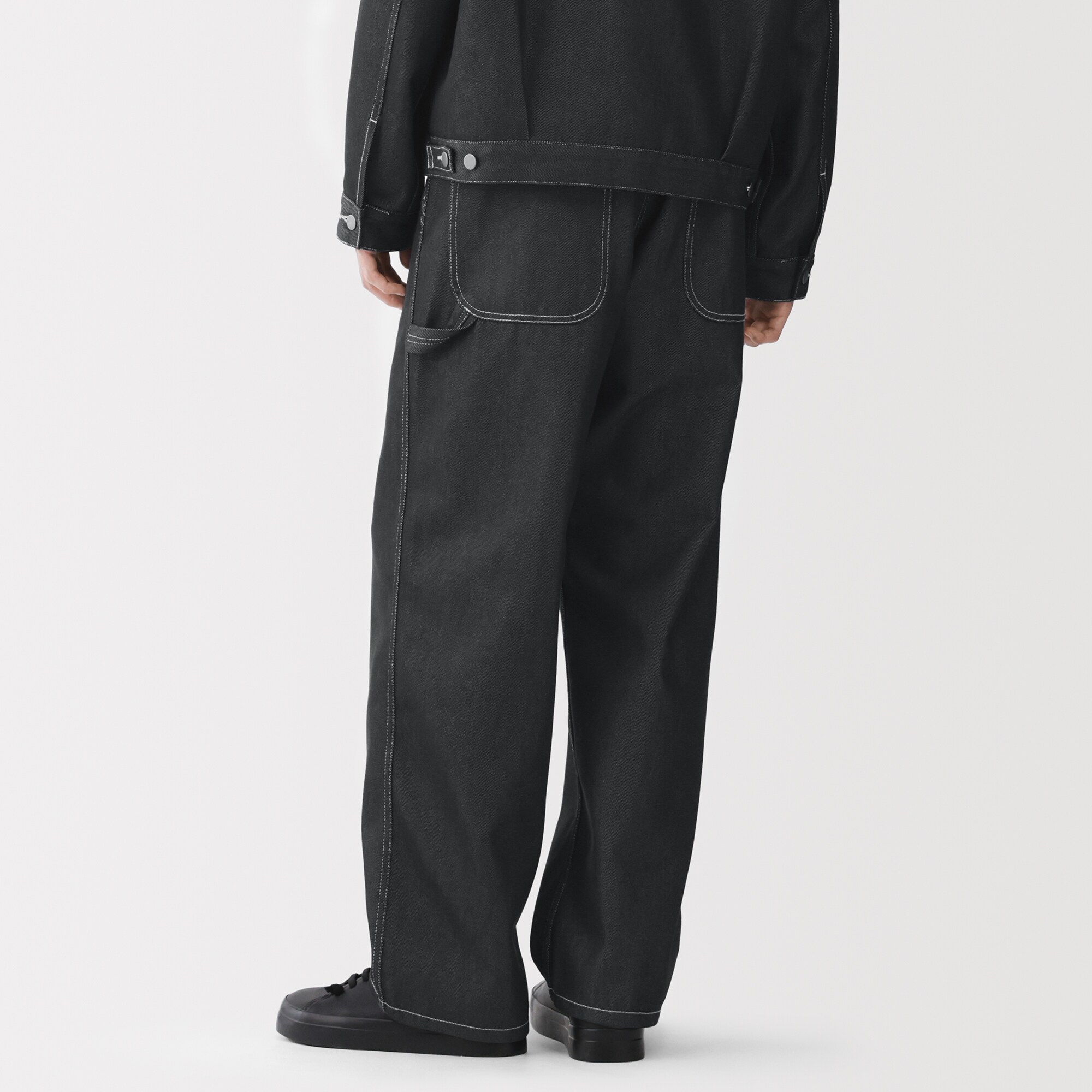 新品　muji labo 紳士　再生ポリエステルデニムワークパンツ　ブラック　黒 紳士 再生ポリエステルデニムワークパンツ | 無印良品