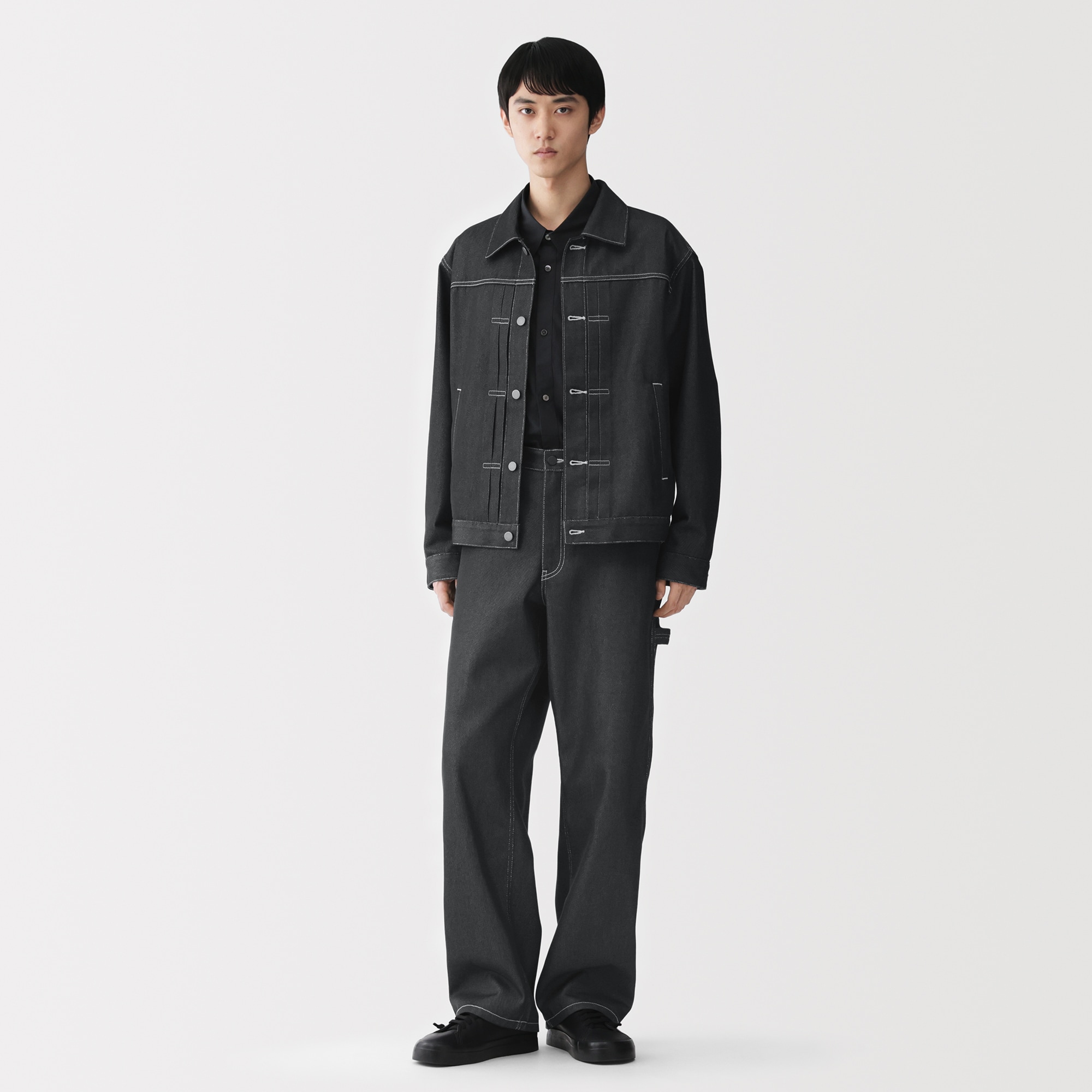 【未使用 】MUJI labo　L　再生ポリエステルデニムワークパンツ　ブラック 紳士 再生ポリエステルデニムワークパンツ | 無印良品